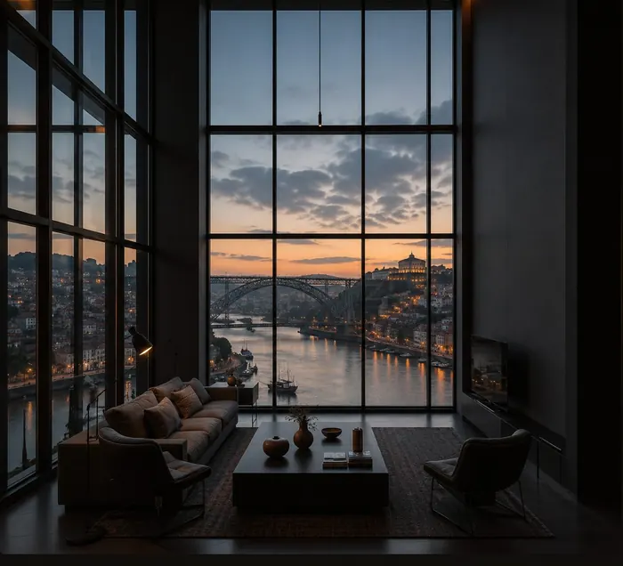 Interior de apartamento com vista sobre o rio Douro, Porto